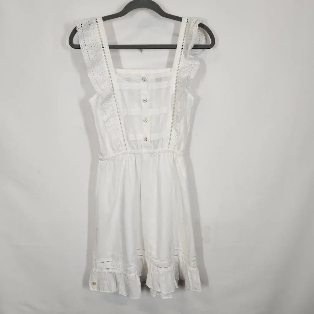 Scotch & Soda Eyelet‎ Ruffle Organic Cotton Pinafore Dress in White Size XS